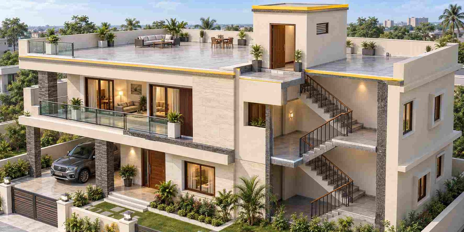Terrace Construction Above Lower-Floor Rooms