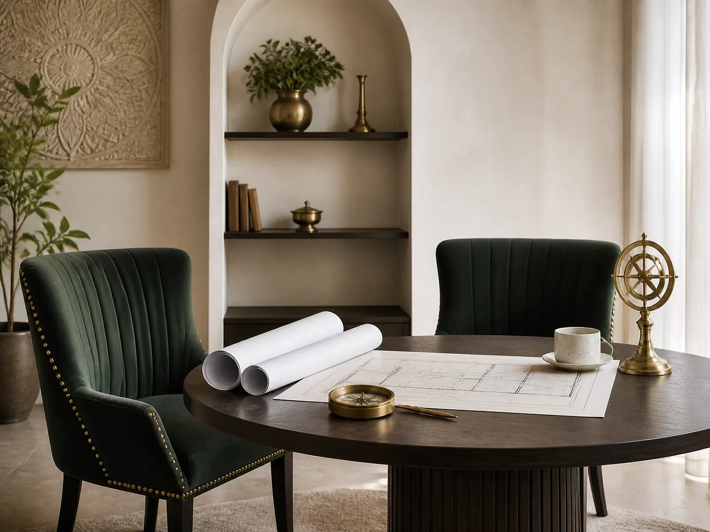 Premium Vastu consultation studio with architectural plans